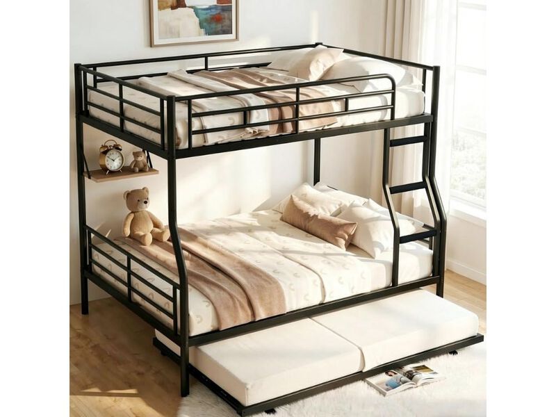 Full XL over Queen Bunk Bed with Trundle &ndash; Black Heavy‑Duty Frame & Safety Ladder image number 2