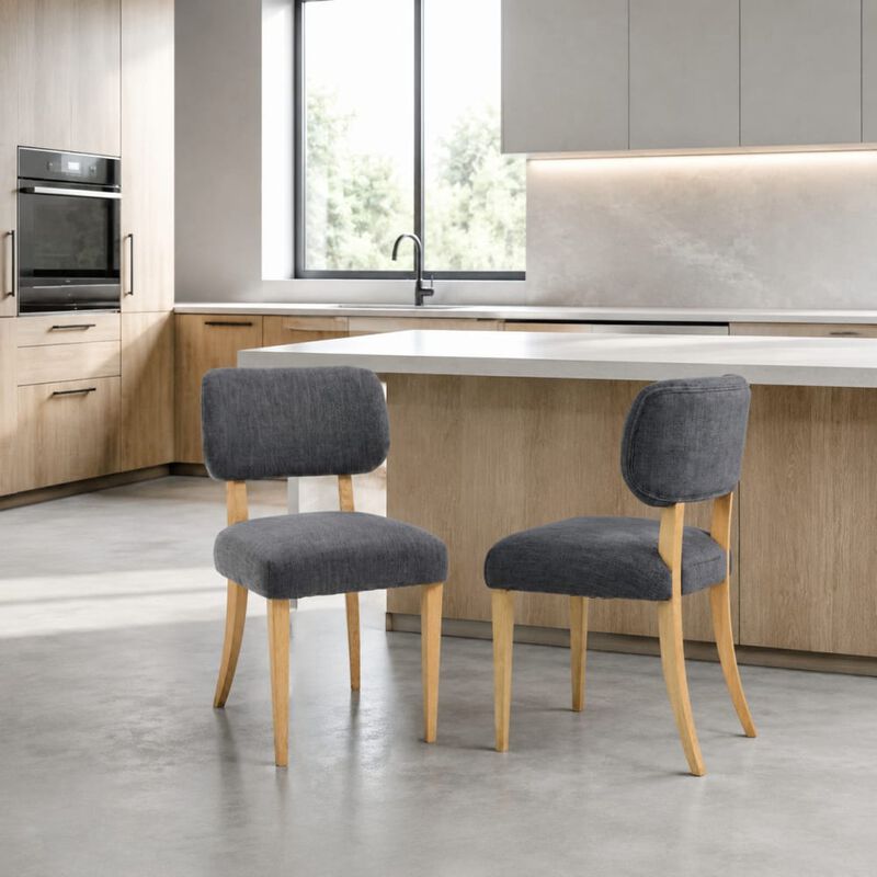 GOODSILO Set of 2 Fabric Upholstered Wooden Dining Chairs, Mid-Century Modern Farmhouse Style for Kitchen, Dining Room & Small Spaces image number 3