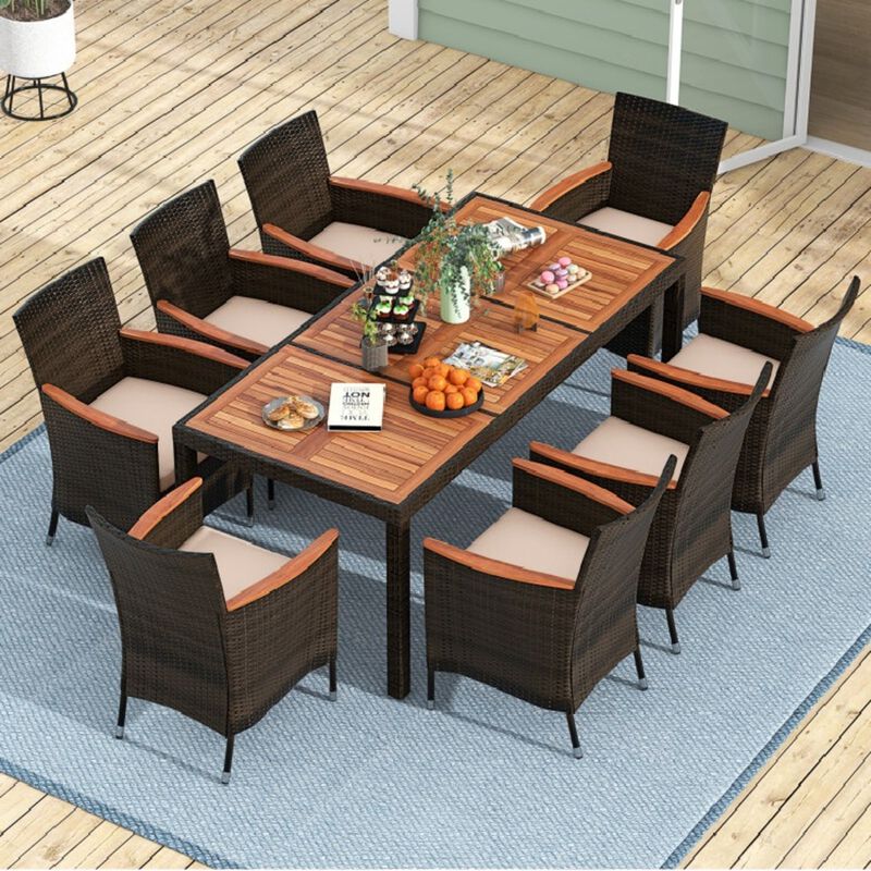 Mondawe 9-Piece Outdoor Classic Dining Set,With 8 Waterproof Chairs & Acacia Table W/ Umbrella Hole