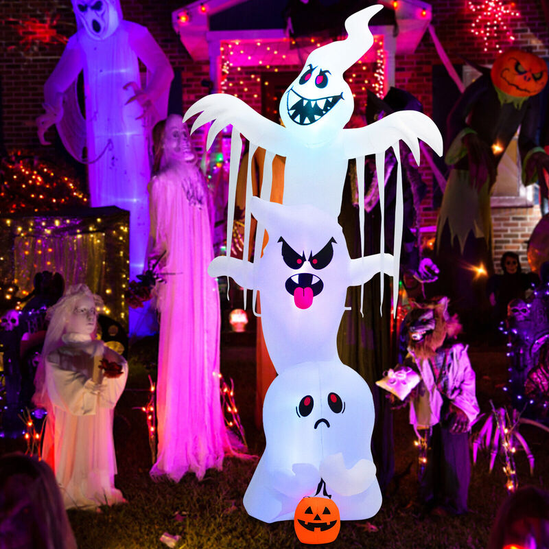 Giant Inflatable Halloween Overlap Ghost Decoration with Colorful RGB Lights