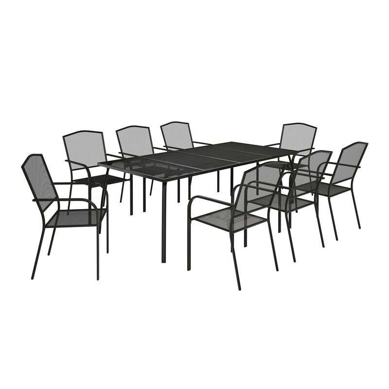 MONDAWE 9-Piece Steel Mesh Table And Chair Set With 8 Pcs Steel Mesh Dining Chairs