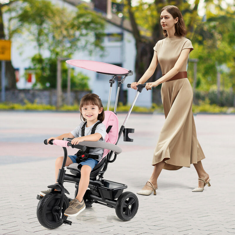 7-in-1 Baby Stroller Tricycle with Adjustable Canopy and Foldable Footrests image number 6