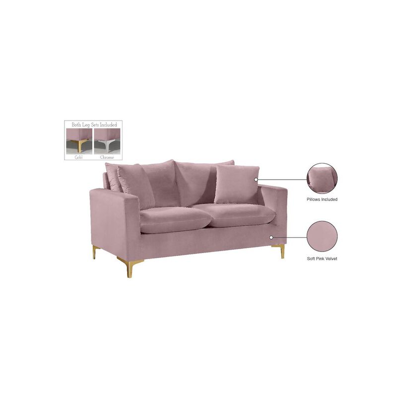 Meridian Furniture Naomi Pink Velvet Loveseat