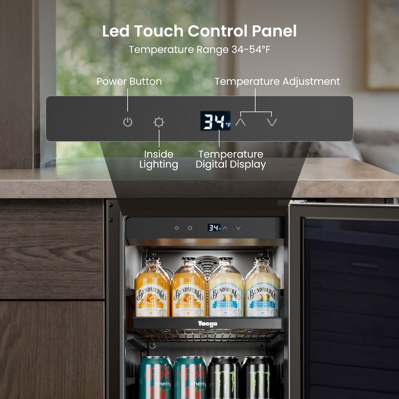15 inch Beverage Refrigerator, 100 Cans Beverage Fridge , Stainless Steel Indoor/Outdoor Refrigerator image number 5