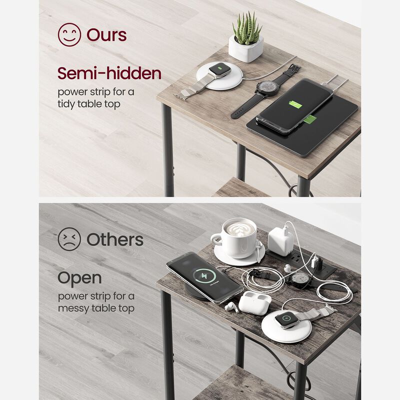 Side Table with Charging Station - Convenient End Table Featuring USB Ports and Outlets