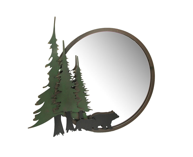 Black Bear Forest Wall Mirror Decorative Metal Bathroom Bedroom Lodge Accent image number 0