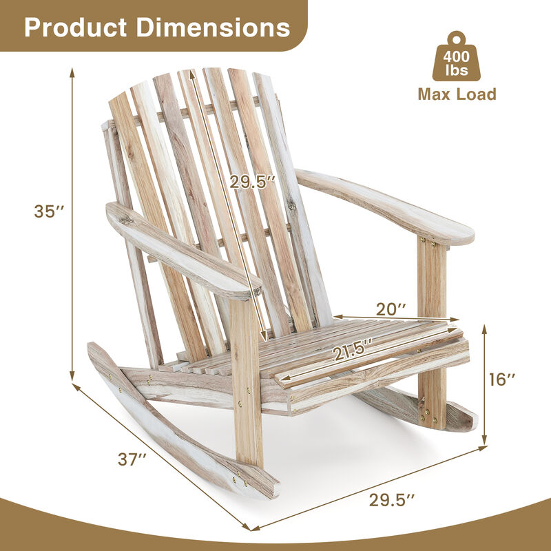 Natural Wood Adirondack Rocking Chair with Fanned Back Design image number 2