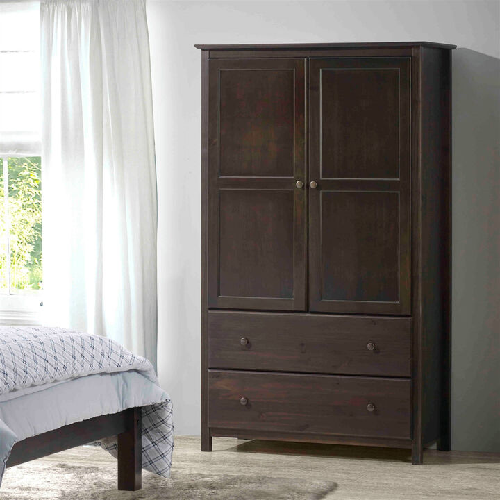 Solid Pine Wood Bedroom Wardrobe Cabinet with Doors and Hanging Space