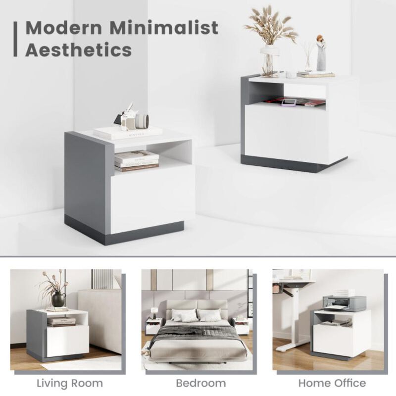 Hivvago Modern Minimalist Nightstand with Drawer for Bedroom