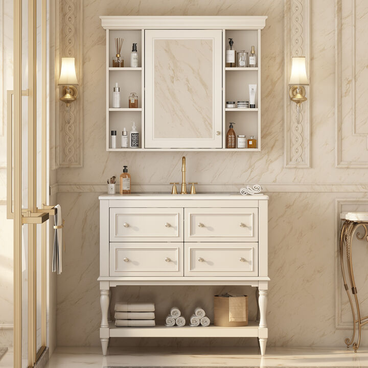 Merax Bathroom Vanity Set with Ceramic Sink & Mirror Cabinet