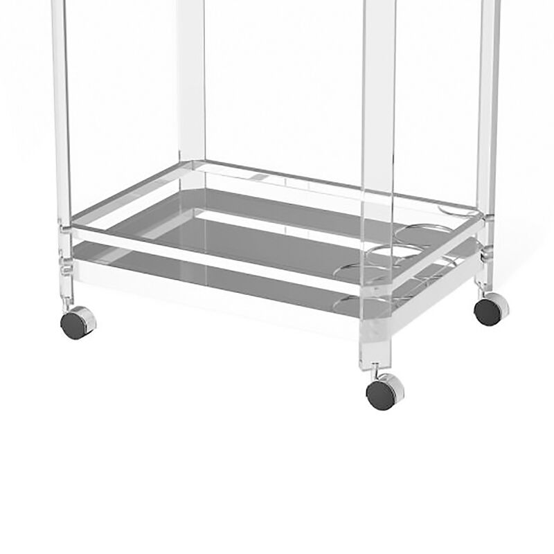 Stylish Metal Base Serving Cart With Glass Top, Clear - Benzara