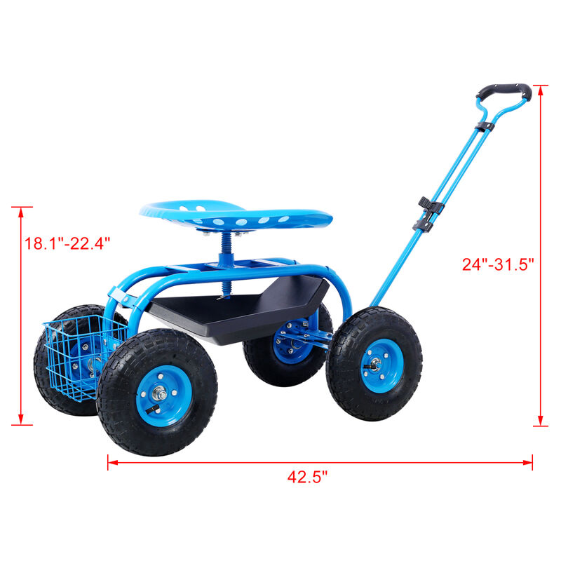 Streamdale Rolling Garden Cart with Seat, Wheels, and Tool Tray image number 5