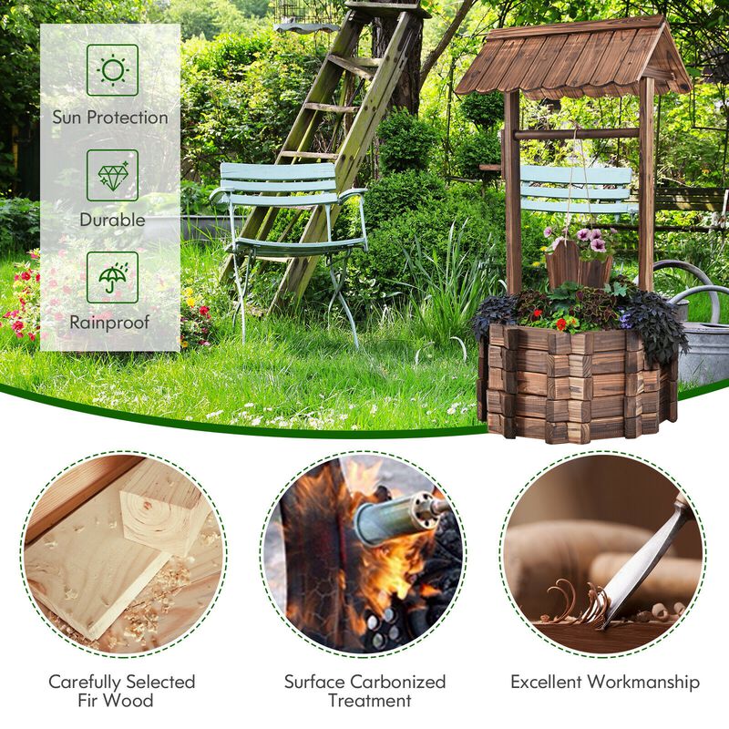 Outdoor Wooden Wishing Well Planter &ndash; Decorative Bucket for Garden or Patio image number 7