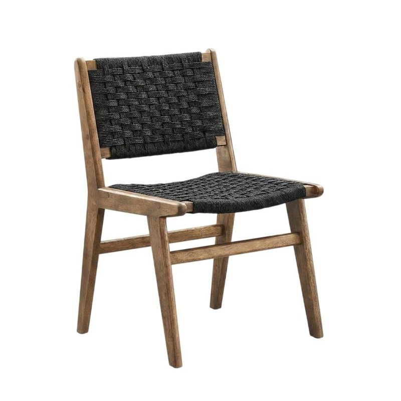 Woven Rope Wood Dining Side Chairs, Walnutt Black, Set of 2 image number 1