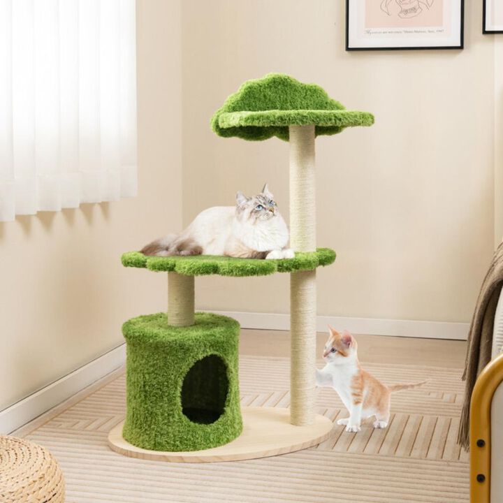 Hivvago 38 Inch Cute Cat Tree for Indoor Cats with Fully Wrapped Sisal Scratching Posts-Green