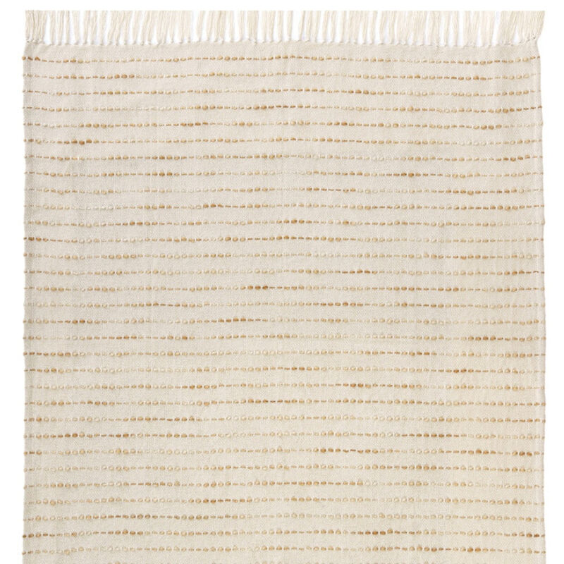 HomeRoots 50" X 60" White and Beige Cotton Blend Woven Striped Throw Blanket with Fringe image number 2