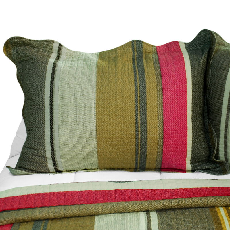 Multicolor Stripe Queen 3PC Cotton Quilted Printed Bedding Set Soft Lightweight Quilt Set image number 2