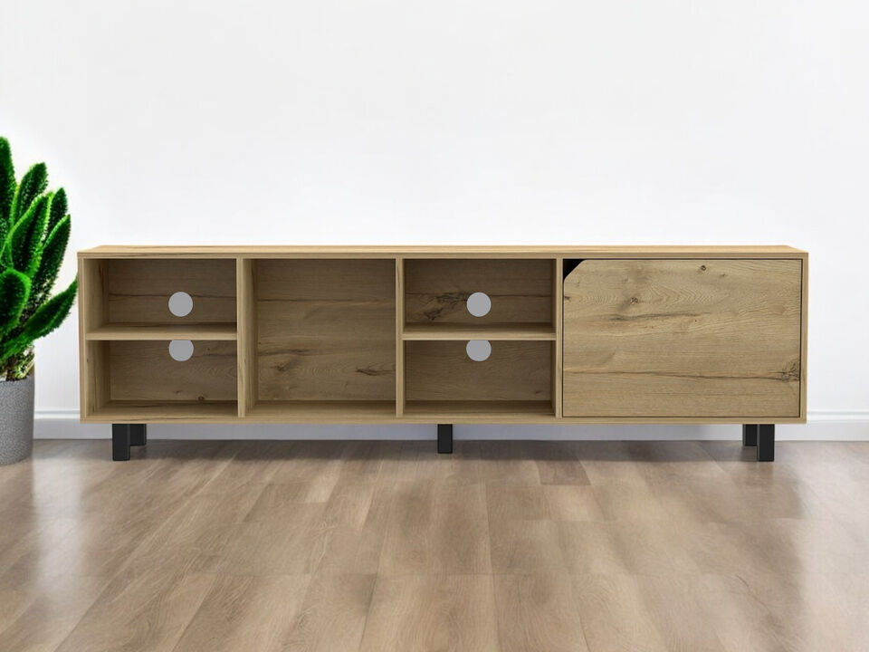 HomeRoots 71" Natural Wood Enclosed and Open Storage TV Stand