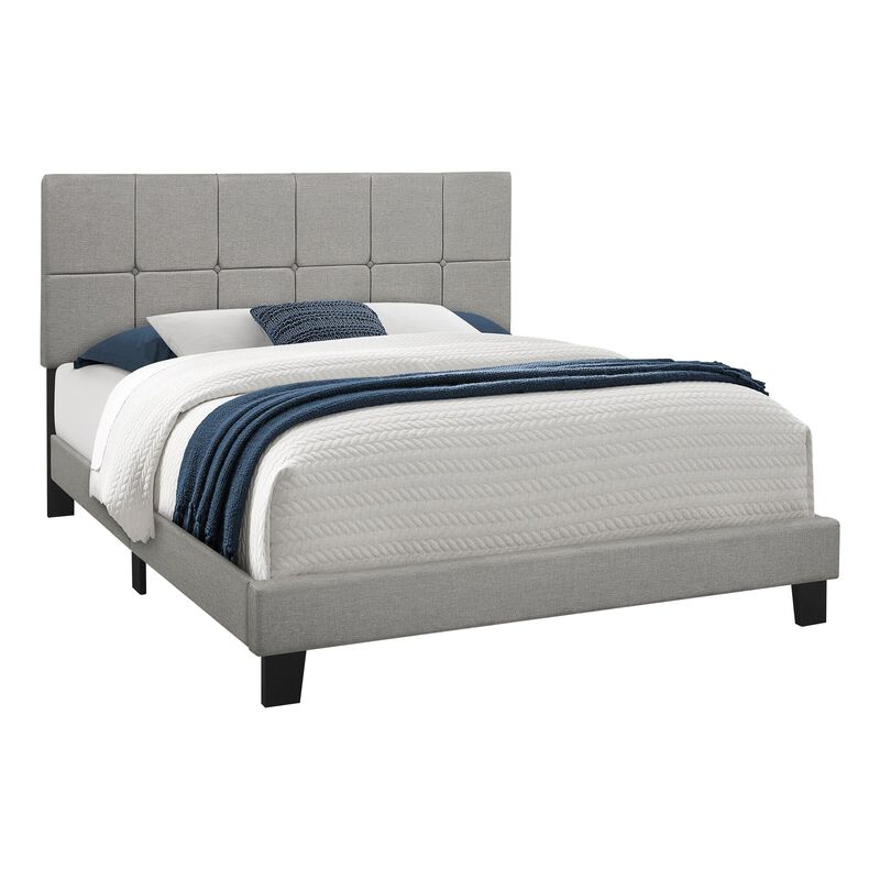 Monarch Specialties I 5605Q Bed, Queen Size, Platform, Bedroom, Frame, Upholstered, Linen Look, Wood Legs, Beige, Black, Transitional image number 1