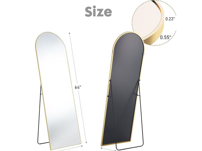 "64"x21" Arched Full Length Mirror  Gold Aluminum Frame  Standing or Wall-Mounted for Bedroom & Cloakroom