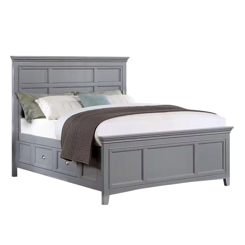 3pc King Bedroom Set, Gray, Chrome Wood, 2 Nightstands image number 2