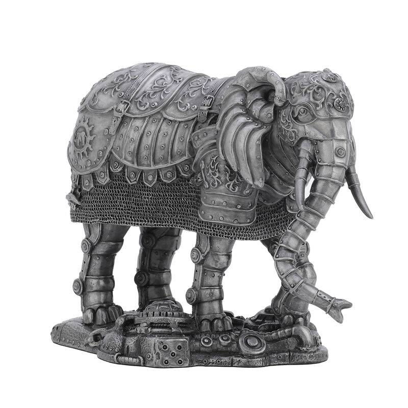 Metallic Silver Pewter Finish Mechanical Steampunk Elephant Statue image number 0