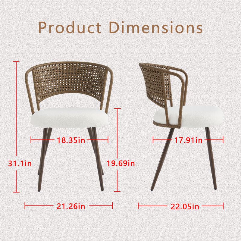4 Pack Cane Back Dining Chairs Wingback Rattan Dining Chair Set with Cushioned Seats Metal Legs Kitchen Dining Chairs image number 2