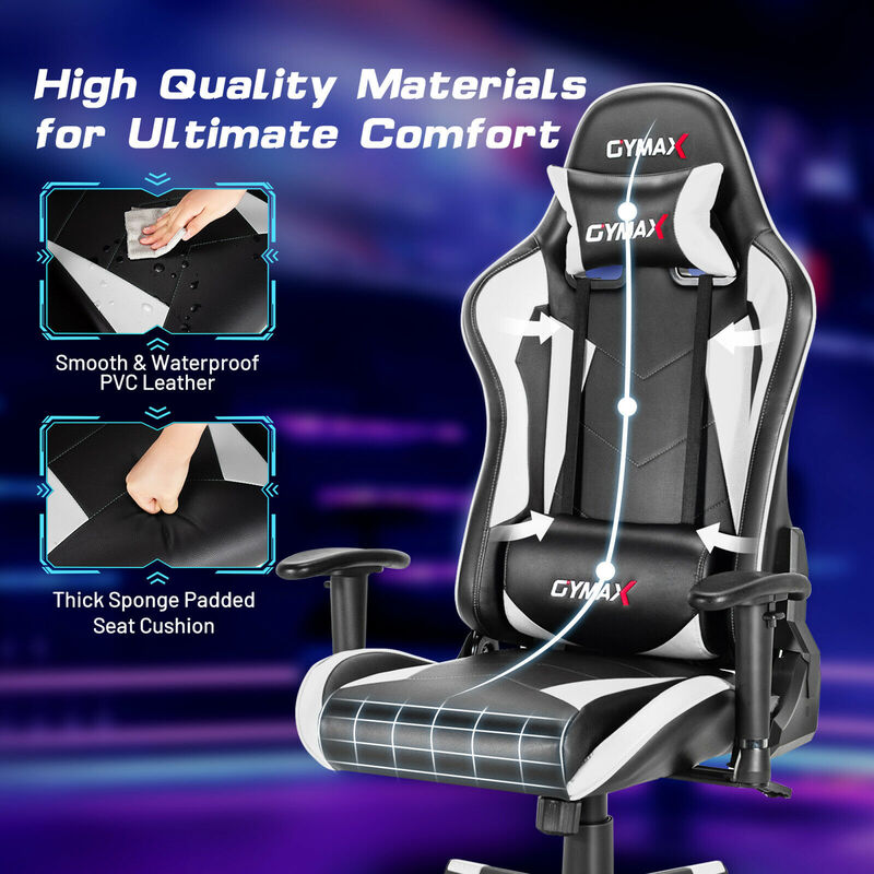 Costway Gaming Chair Adjustable Swivel Racing Style Computer Office Chair White