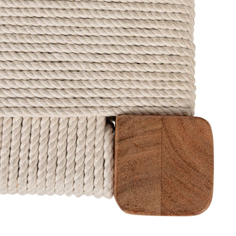 Handwoven Cotton Cord and Acacia Wood Bench with Tapered Legs, Natural image number 6