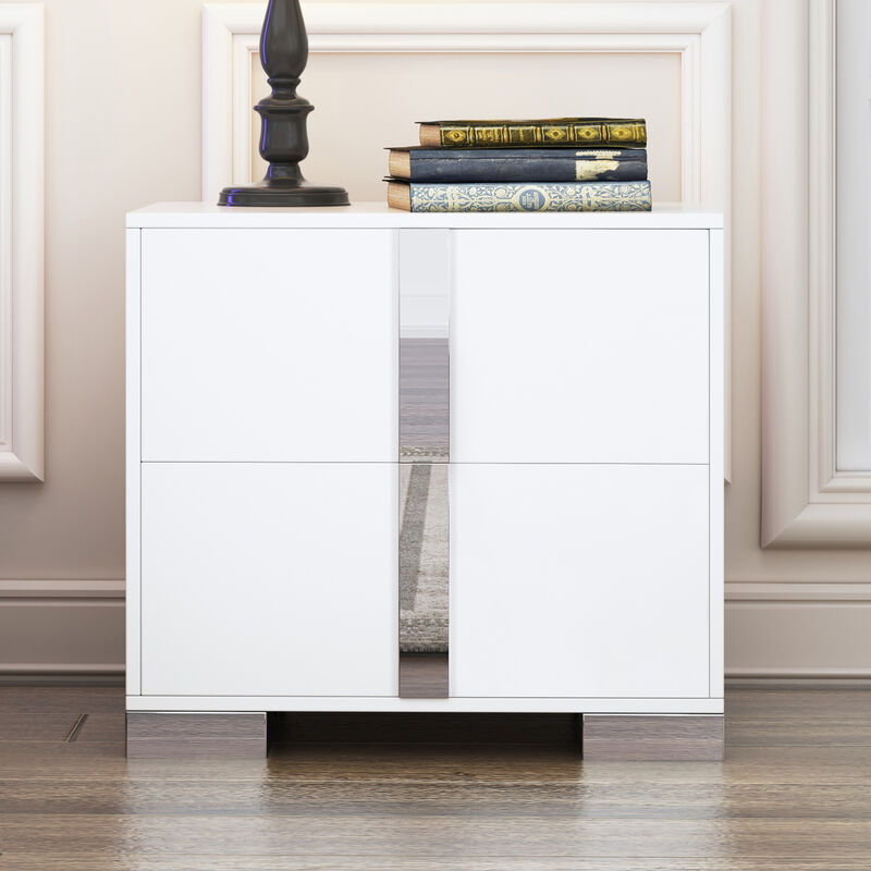 2-Drawer Mirrored Nightstand Bedside Table image number 1