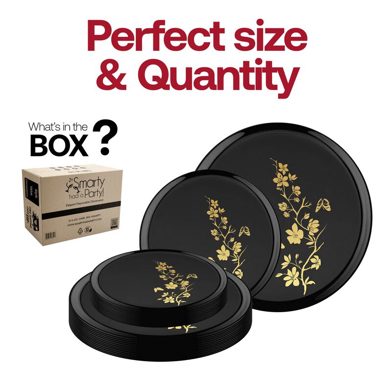 Black with Gold Floral Plastic Dinnerware Value Set (120 Sets) image number 5