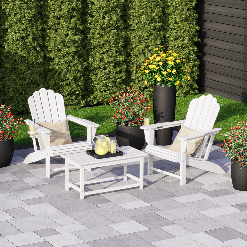 WestinTrends 3-Piece Adirondack Chairs with Cup Holders and Coffee Table Set