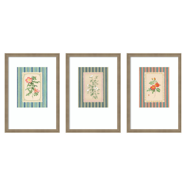 Vintage Striped Flowers 3 Piece