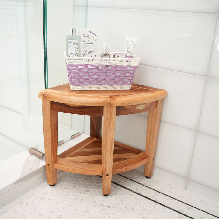 EcoDecors SnazzyCorner Waterproof Teak Wood Corner Shower Bench