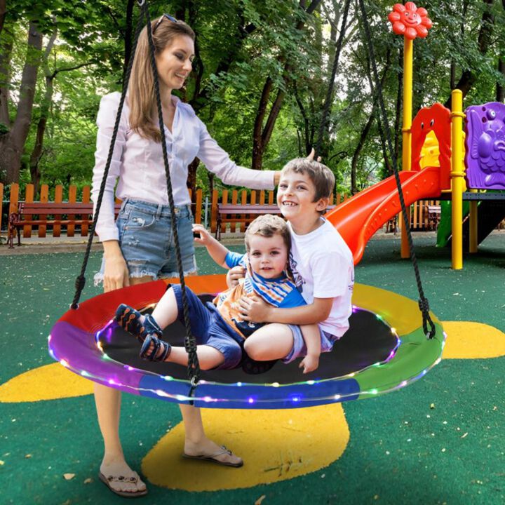 Hivvago Saucer Tree Swing Round with Lights for Kids and Adults
