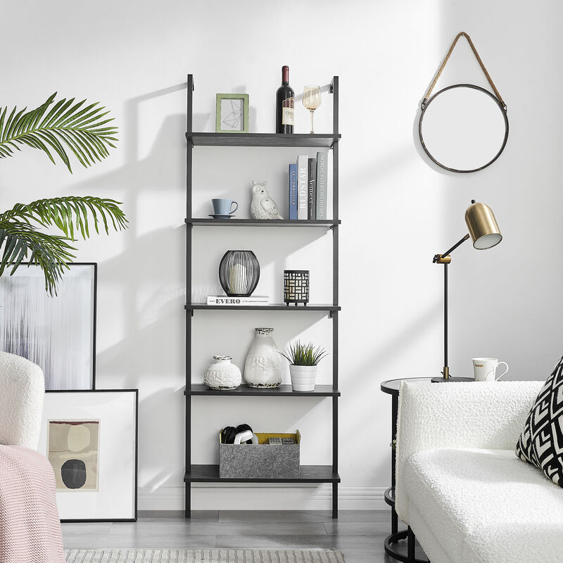 Everett 5-Tier Open Display Stand Wall Mount Modern Metal Frame Ladder Shelf