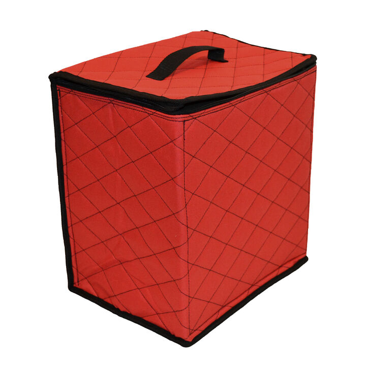 48ct Red and Black Quilted Zip Up Christmas Ornament Storage Tub