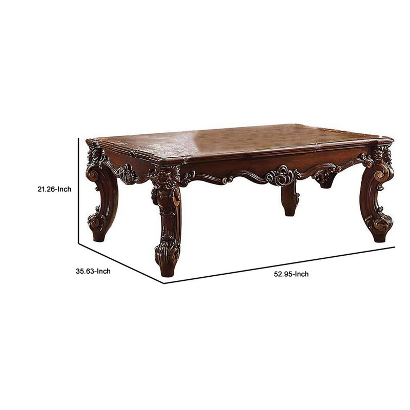 Coffee Table, 36 Inch Rectangular Top, Scrolled Legs, Brown