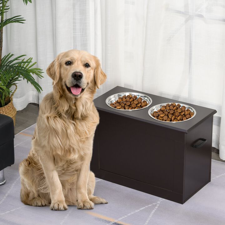 Dark Brown Pet Feeder: Raised Station with Storage for Large Dogs
