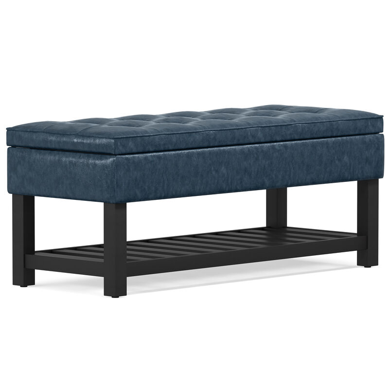 Cosmopolitan 44 inch Wide Transitional Rectangle Storage Ottoman Bench with Open Bottom in Denim Blue Faux Leather image number 6