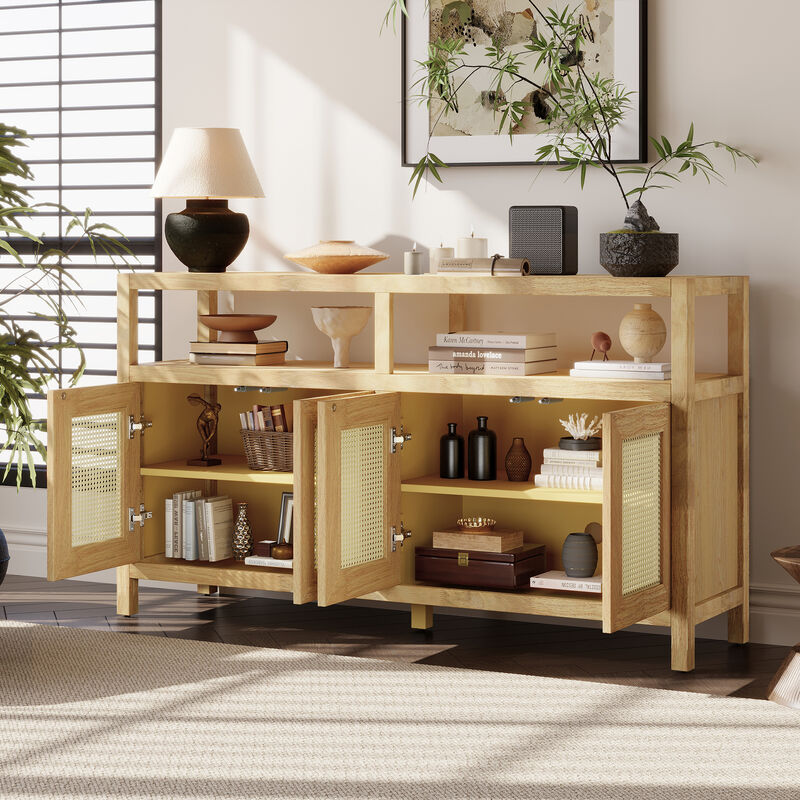 Merax Bohemian Style Rattan Buffet Storage Cabinet with Solid Wood Frame