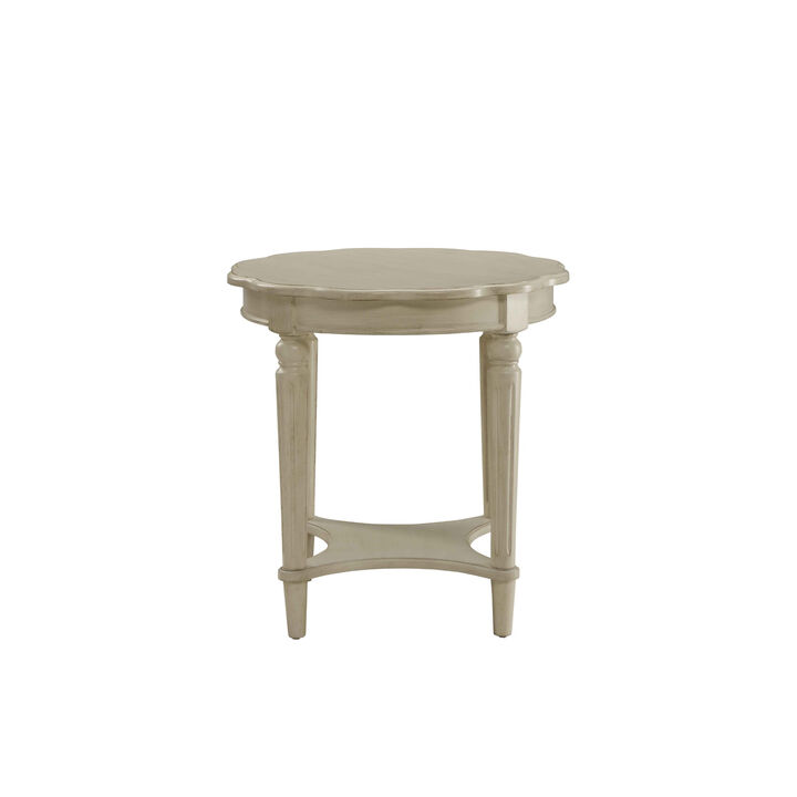 Farmhouse Wooden Round End Table &ndash; Solid Wood Construction with Storage Shelf