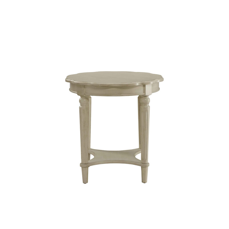 Farmhouse Wooden Round End Table &ndash; Solid Wood Construction with Storage Shelf