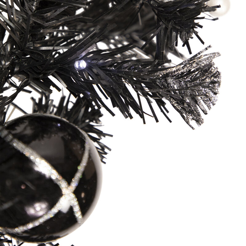 9' x 6" Pre-Lit Decorated Black Pine Artificial Christmas Garland  Cool White LED Lights