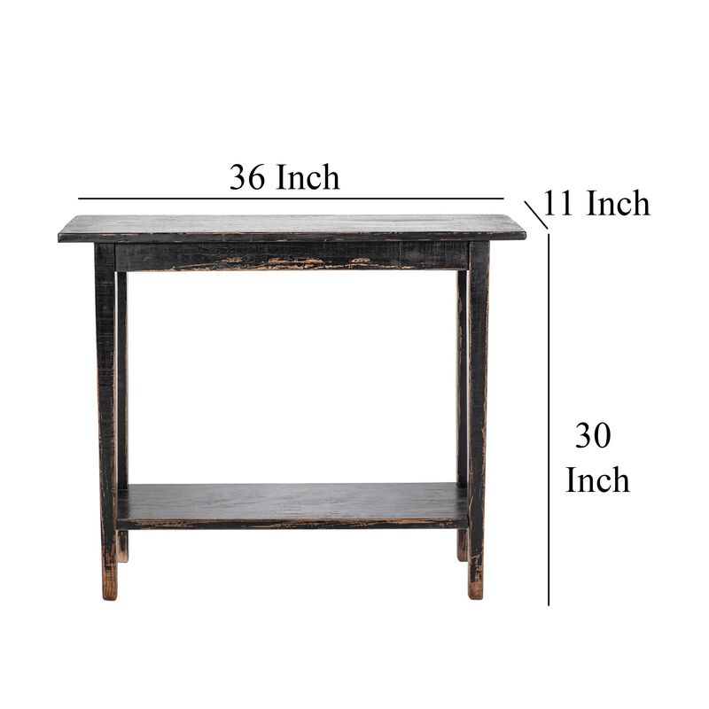 Duro Sofa Console Table with Open Shelf, Reclaimed Wood, Antique Black