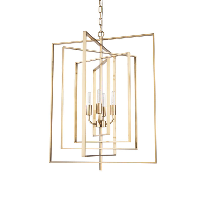 HomeRoots Antiqued Gold Geometric Four Light Metal Dimmable Chandelier image number 0