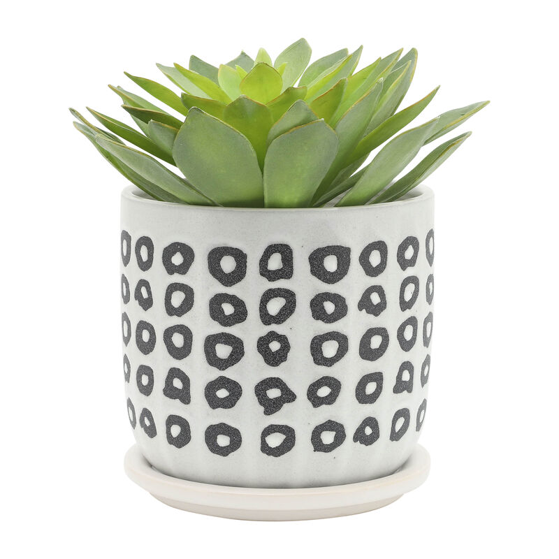 Aztec Planter with Saucer, Black