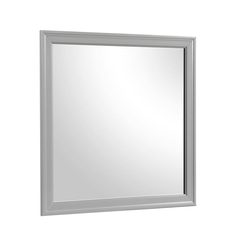 Ryla Dresser Mirror, 38 Inch Square Frame, Farmhouse Gray Solid Wood