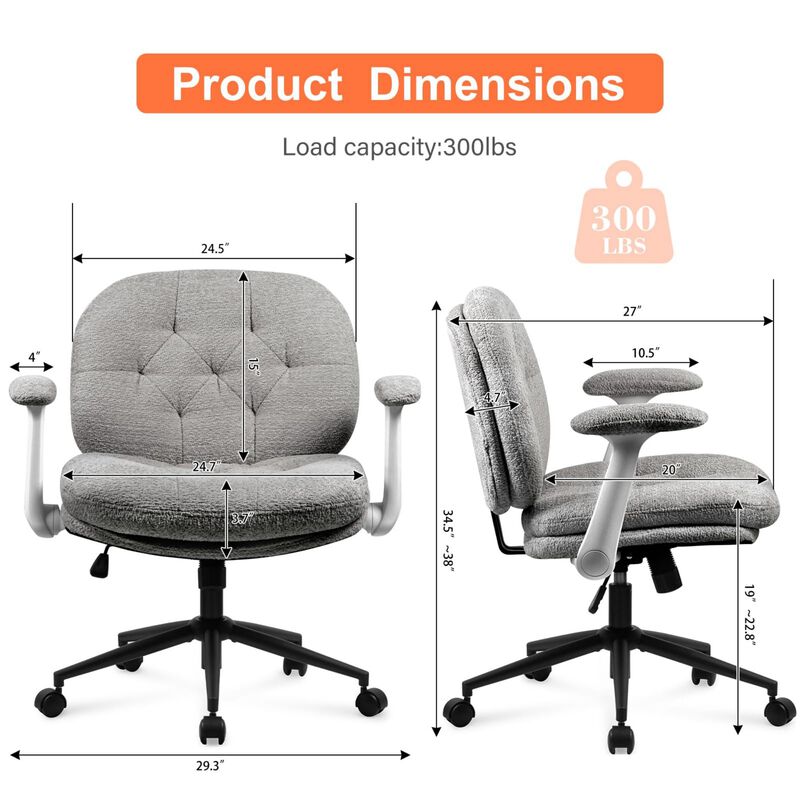 Cross Legged Chair with Flip-up Armrests, Comfy Swivel Chairs with Wide Seat image number 3