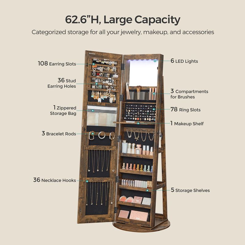 LED Mirror Jewelry Cabinet with Stand for Elegant and Functional Storage image number 4
